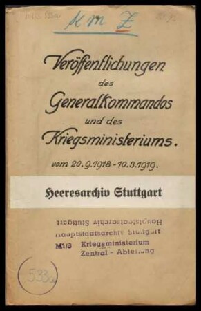 Amtliche und nichtamtliche Veröffentlichungen (Nr. 203-308) des Kriegsministeriums in der württembergischen Presse