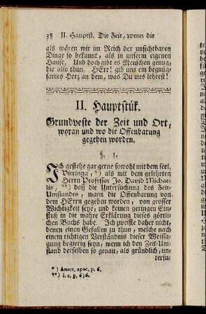 II. Hauptstük. Grundveste der Zeit und Ort, woran und wo die Offenbarung gegeben worden.