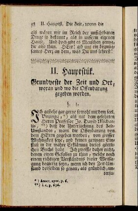 II. Hauptstük. Grundveste der Zeit und Ort, woran und wo die Offenbarung gegeben worden.