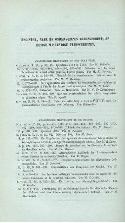 Register, naar de onderwerpen gerangschikt, op eenige wiskundige tijdschriften.
