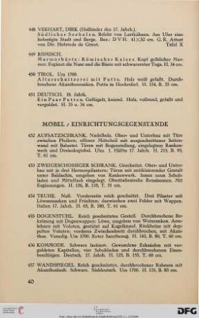 Möbel, Einrichtungsgegenstände (Nr. 452-473)