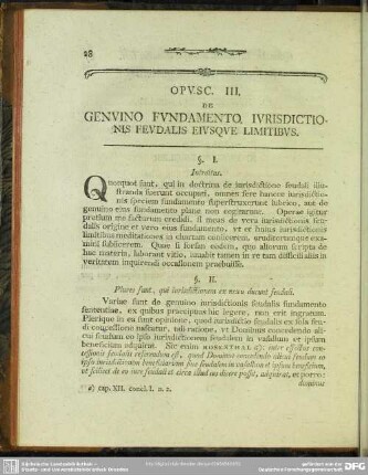 Opusc. III. De Genuino Fundamento Iurisdictionis Feudalis Eiusque Limitibus
