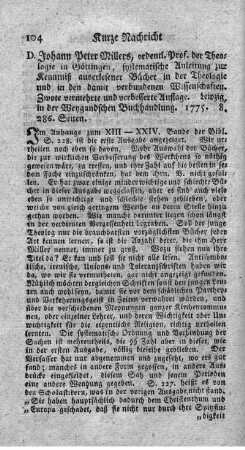 Systematische Anleitung zur Kenntniß auserlesener Bücher in der Theologie und in den damit verbundenen Wissenschaften. 2.verb.Aufl.