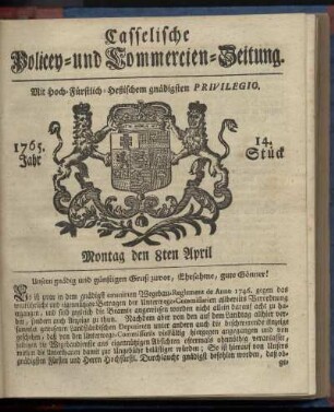 14. Stueck, Montag den 8ten April 1765