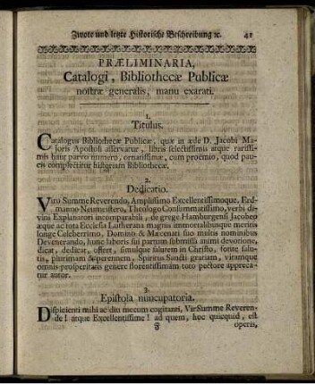 Præliminaria, Catalogi, Bibliothecæ ...