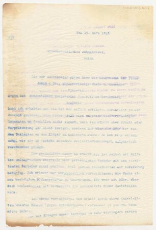 Brief an Amtsgericht Mainz : 15.03.1916