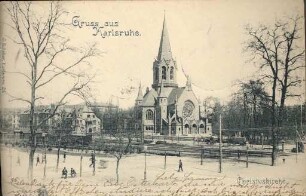 Postkartenalbum. "Gruss aus Karlsruhe". Christuskirche und Umgebung