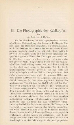 III. Die Photographie des Kehlkopfes