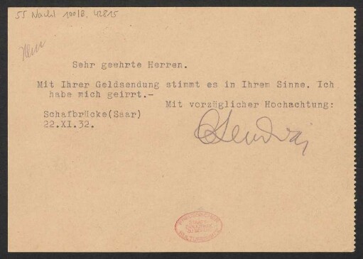 Brief an B. Schott's Söhne : 22.11.1932