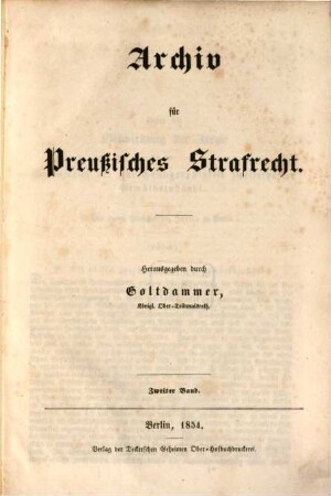 Archiv für preußisches Strafrecht. 2. 1854