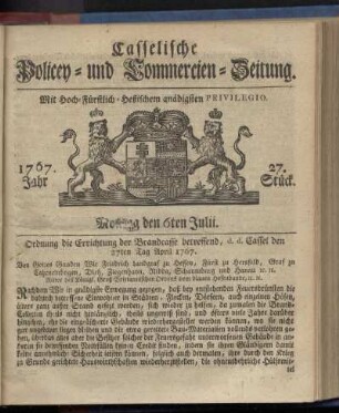 27. Stueck, Montag den 6ten Julii 1767
