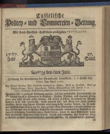 27. Stueck, Montag den 6ten Julii 1767