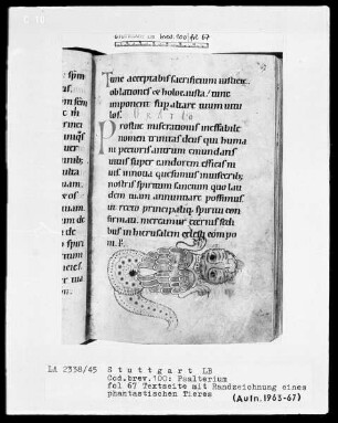 Kalendar - Psalterium - Hymnar (Benediktinerhandschrift) — Phantasiertier, Folio 67recto