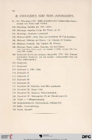 III. Gravures sur bois japonaises (No. 94 - 124)