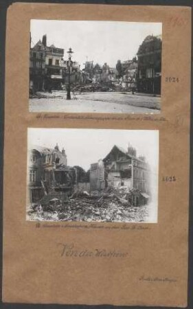 St. Quentin: Vernichtete Häusergruppe an der Place de l'Hôtel de Ville