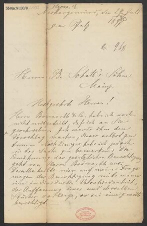 Brief an B. Schott's Söhne : 29.07.1897