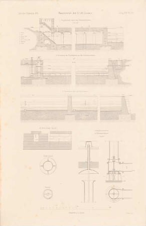 Wasserwerk, Bremen: Schnitte, Details (aus: Atlas zur Zeitschrift für Bauwesen, hrsg. v. F. Endell, Jg. 26, 1876)