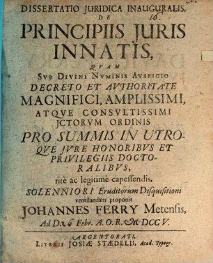 Diss. iur. inaug. de principiis iuris innatis