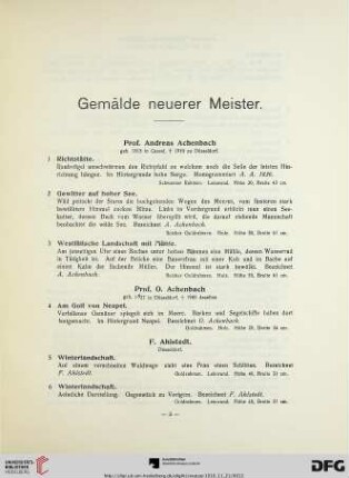Gemälde neuerer Meister (Nr. 1-126)