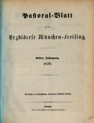 Pastoral-Blatt für die Erzdiöcese München-Freising. 11, 11. 1870