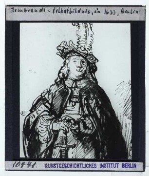 rembrandt, Selbstbildnis mit Schwert und Federhut (Zeichnung) (Berlin KK unidentifiziert)