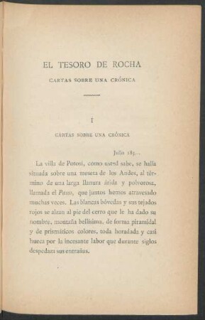 I - Cartas sobre una crónica