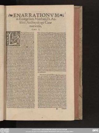 Enarrationum in Evangelium Matthaei, D. Anselmi Archiepiscopi, Cantuariensis