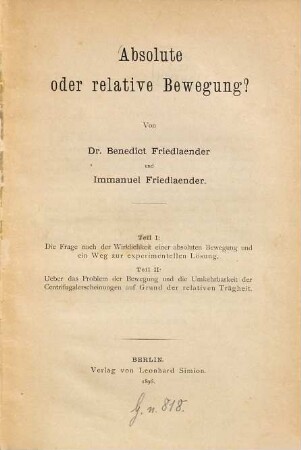 Absolute oder relative Bewegung?