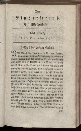 LXI. Stück, den 2. September 1776