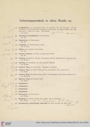 Schmuckgegenstände in edlem Metalle etc. (Nr. 440-465)