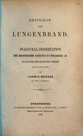 Beiträge zum Lungenbrand : Inaug. Diss.