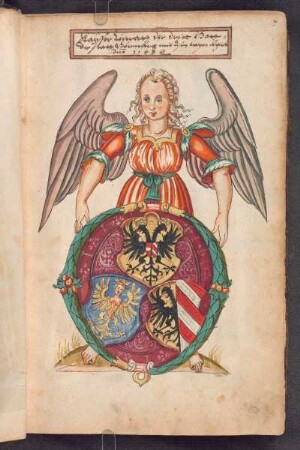 Wappendreipass der Stadt Nürnberg mit Engel als Wappenhalter
