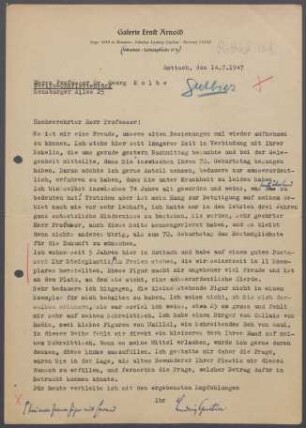 Briefwechsel zwischen Ludwig Gutbier [Galerie Arnhold] und Georg Kolbe