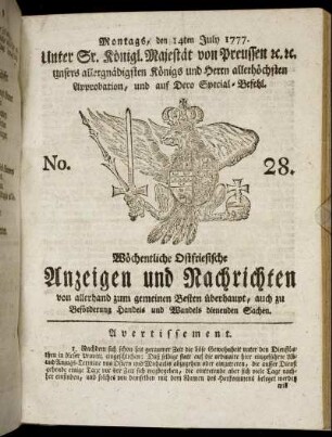 No. 28. Montags, den 14ten July 1777.