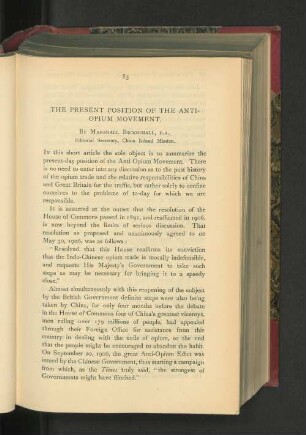 The Present Position of the Anti-Opium Movement.