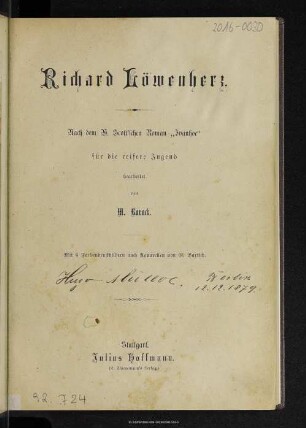 Richard Löwenherz : nach dem W. Scott'schen Roman "Ivanhoe"