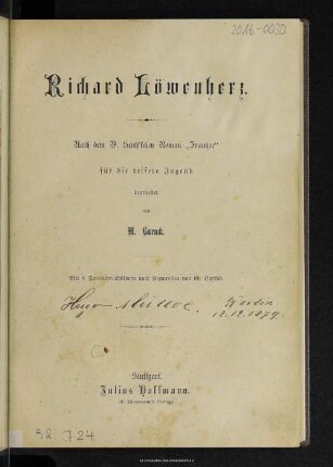 Richard Löwenherz : nach dem W. Scott'schen Roman "Ivanhoe"