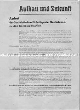 Aufruf der SED zur Wahl ihrer Kandidaten bei den Gemeindewahlen 1946, Erläuterung der Parteipolitik