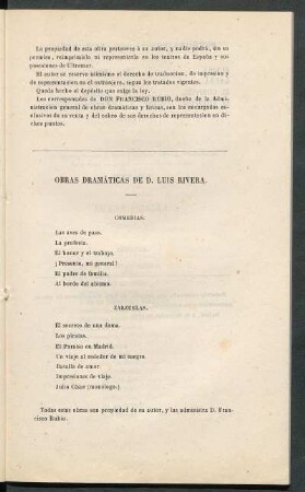 Obras dramáticas de D. Luis Rivera.