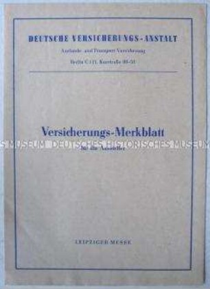 Merkblatt der Deutschen Versicherungs-Anstalt für Aussteller auf der Leipziger Messe