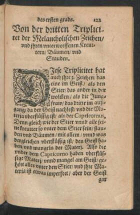 Von der dritten Triplicitet der Melancholischen Zeichen/ und ihren unterworffenen Kreuttern/ Bäumen/ und Stauden.