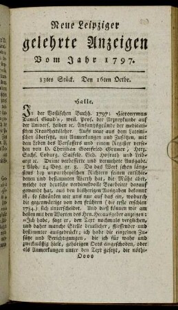 83tes Stück. Den 16ten Octbr.