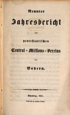 Jahresbericht des Protestantischen Central-Missions-Vereines für Bayern. 9. 1853