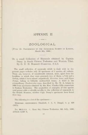 Appendix II. Zoological