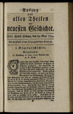 XXII. Stück. Coburg, den 29. May. 1754.