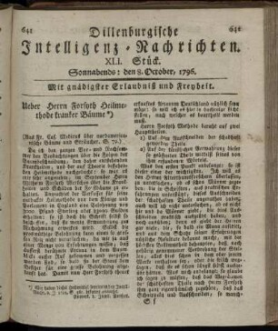 XLI. Stück. Sonnabends: den 8. October 1796.