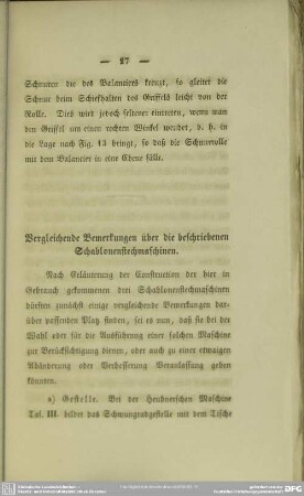 Vergleichende Bemerkungen über die beschriebenen Schablonenstechmaschinen