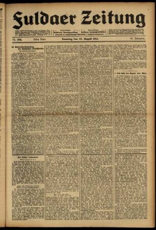 Erste Ausgabe vom Samstag, den 23. August 1913.