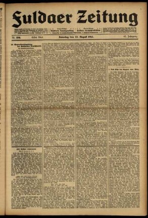 Erste Ausgabe vom Samstag, den 23. August 1913.