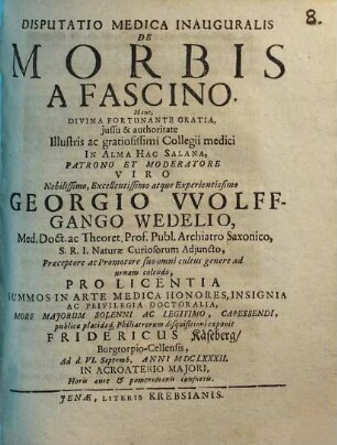 Disputatio Medica Inauguralis De Morbis A Fascino
